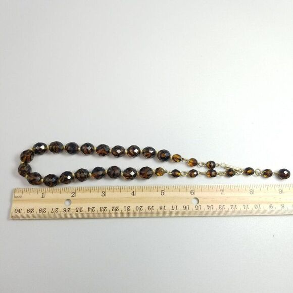 Vintage Brown Black Faceted Glass Bead Beaded Necklace Adjustable Length Clasp - Picture 4 of 7